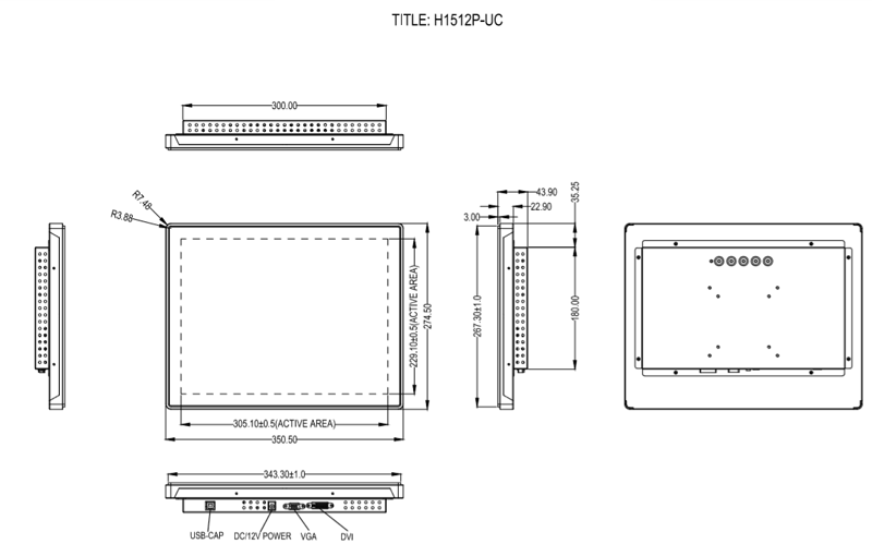 H1512P-UC开放式显示器尺寸图